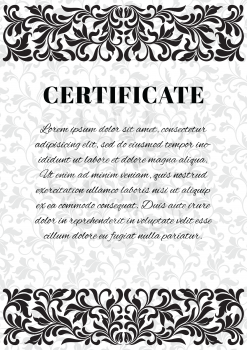 Template for creating a certificate. Decoration and background of vintage tracery