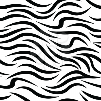 Vector seamless pattern with zebra print. Black curved stripes on a white background