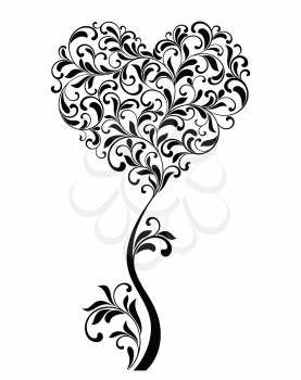 Tree in the form of heart on a white background.