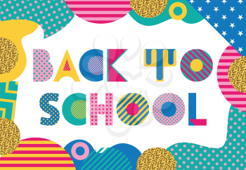 Back to school. Trendy geometric font in memphis style of 80s-90s. Abstract geometric background