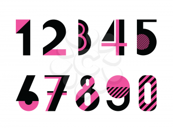 Set of digits. Trendy geometric font. Abstract alphabet in memphis style. Type letters 80s - 90s style. Numbers isolated on a white background.