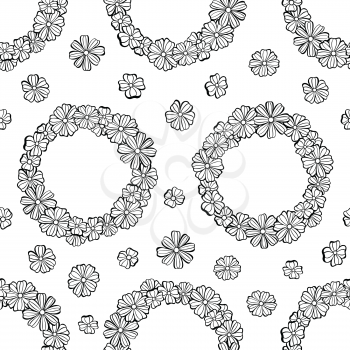 Sweet seamless pattern. Wreaths of flowers on a white background. Ideal for textile print, wallpapers and packaging design