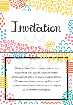 Invitation card. Hand drawn lettering. Background with abstract hand drawn textures.
