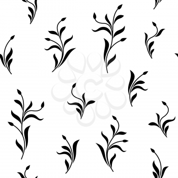 Seamless pattern. Individual plants with leaves and buds isolated on white background. Texture for print, wallpaper, home decor, textile, package design