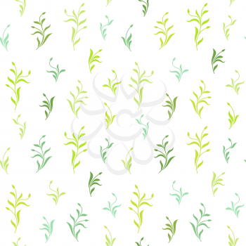 Seamless pattern. Green plants with leaves and buds isolated on white background. Texture for print, wallpaper, home decor, textile, package design