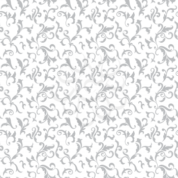 Vintage seamless pattern. Light gray luxurious vegetative tracery of stems and leaves isolated on a white background. Ideal for textile print, wallpapers and packaging design