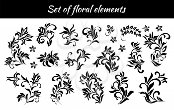 Set of abstract floral elements isolated on white background. Can be used to decorate design or as a tattoo.