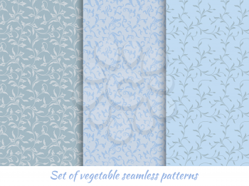 Set of classic vegetable seamless patterns in blue colors. Texture for print, wallpaper, home decor, textile, package design