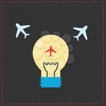 Planes and light bulb. flat icons.