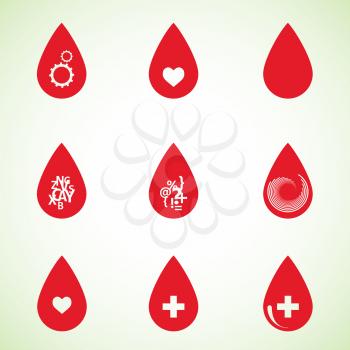 Set of drops red color with abstract symbols.
