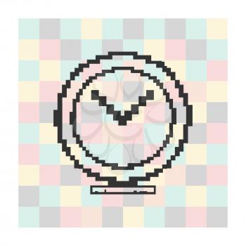 Vector pixel icon clock on a square background.