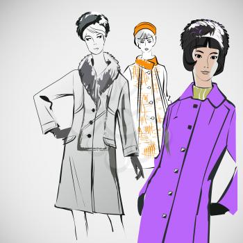 Vector sketch girls in fashion clothes eps.