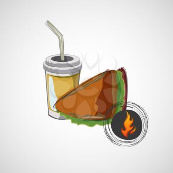 Vector icon of fast food sandwich and a drink.
