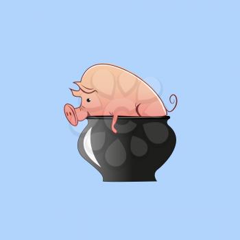 Pig in a pot on light background.