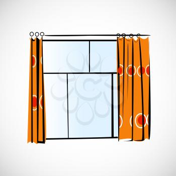 Window with curtains on a bright background.