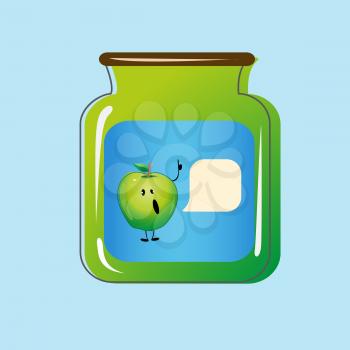 Bank with home canned apples. Vector design.