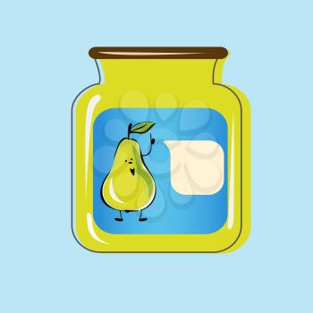Bank with home canned pears. Vector design.