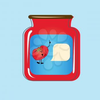 Bank with home canned tomatoes. Vector design. 