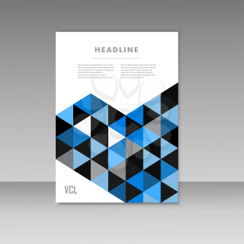 Vector brochure design with abstract triangles background.