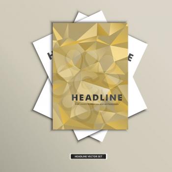 Set brochures with background triangles on cover.