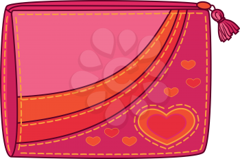 Female red and orange purse for money with valentine hearts. Vector