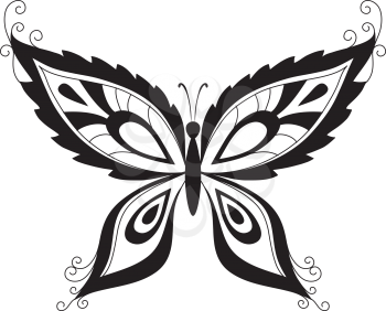 Abstract butterfly, black contour silhouettes on white background. Vector