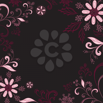 Abstract background with a symbolical pink flowers, leaves and contours. Vector