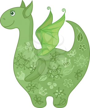 Symbol of holiday East New year of the Dragon, with a green floral pattern. Vector