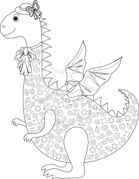 Symbol of holiday East New Years dragon in a hat and a jabot, contours. Vector