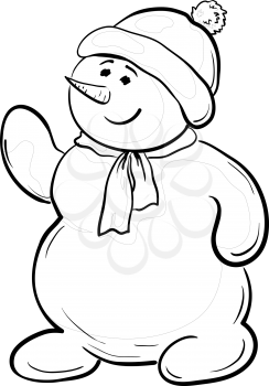 Cartoon, snowmen boy in a cap and scarf, contours. Vector