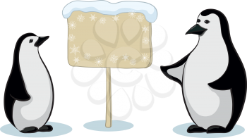 Antarctic emperor penguins and poster for your text. Vector