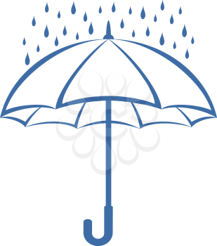 Blue umbrella and rain drops, symbolical pictogram on white background. Vector