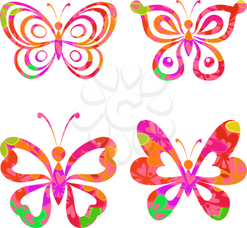 Set butterflies with colorful pattern isolated on white background. Eps10, contains transparencies. Vector