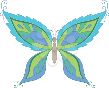 Symbolical colorful butterfly with opened wings on white background. Vector