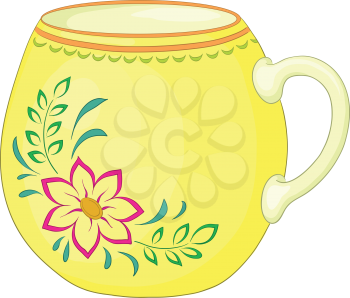 China yellow cup with a pattern from a red flower and green leaves