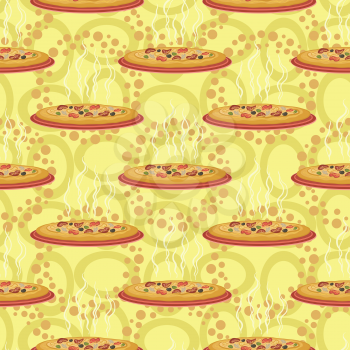 Seamless background, hot pizza and abstract pattern. Vector