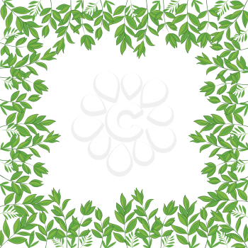 Background, frame of green leaves isolated on white background. Vector
