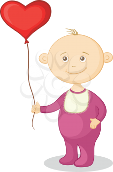 Smiling child with a red heart-shaped valentine balloon. Vector