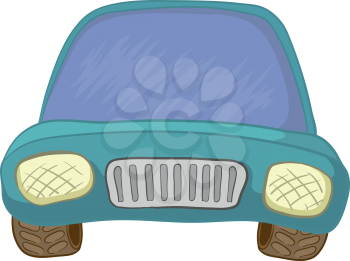 Cartoon: blue car, isolated on white background. Vector illustration