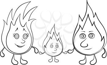 Cartoon, contour, family of lights burning: mum, father and baby. Vector