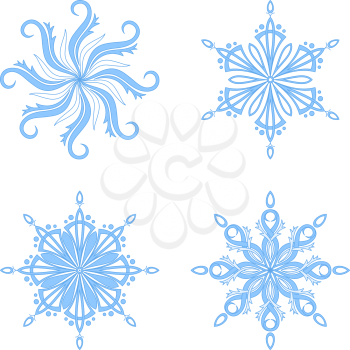 Christmas holiday decorating: set blue winter snowflakes on white background. Vector illustration