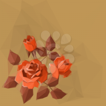 Background with Flower Rose and Abstract Low Poly Pattern. Vector