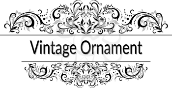Vintage Calligraphic Ornament, Decorative Frame with Abstract Floral Pattern, Black Contours Isolated on White Background. Vector