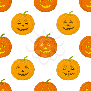 Seamless background, symbol of the holiday of Halloween pumpkins Jack O Lantern, isolated on white. Vector
