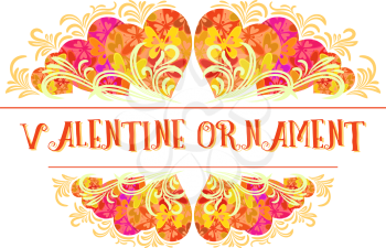 Holiday Background, Decorative Frame of Valentine Hearts with Abstract Floral Pattern and Butterflies Silhouettes. Vector