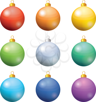 Christmas holiday decoration, set of balls all colors of the rainbow. Eps10, contains transparencies. Vector