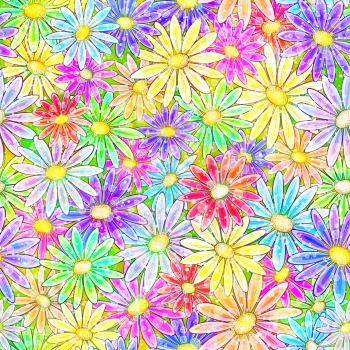 Seamless Floral Background with Various Symbolical Flowers. Vector
