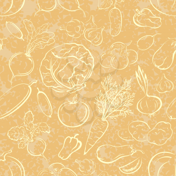 Seamless Background, Vegetables Contours, Wallpaper with Tile Pattern. Vector