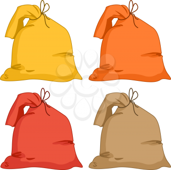 Bags from a linen fabric of different colours, set