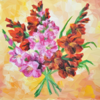 Gladiolus Flowers, Stylized Picture Oil Painting. Vector